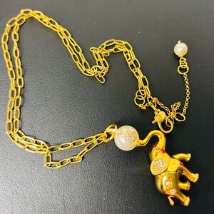 Kate Spade Gold Elephant Pendant Necklace with Pearl. Length: 20”-24”